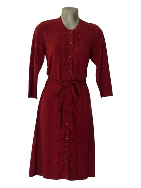 Jones New York Dresses & Skirts - Jones New York Red Ruffle-Trim Button Front Midi Dress with Tie Waist